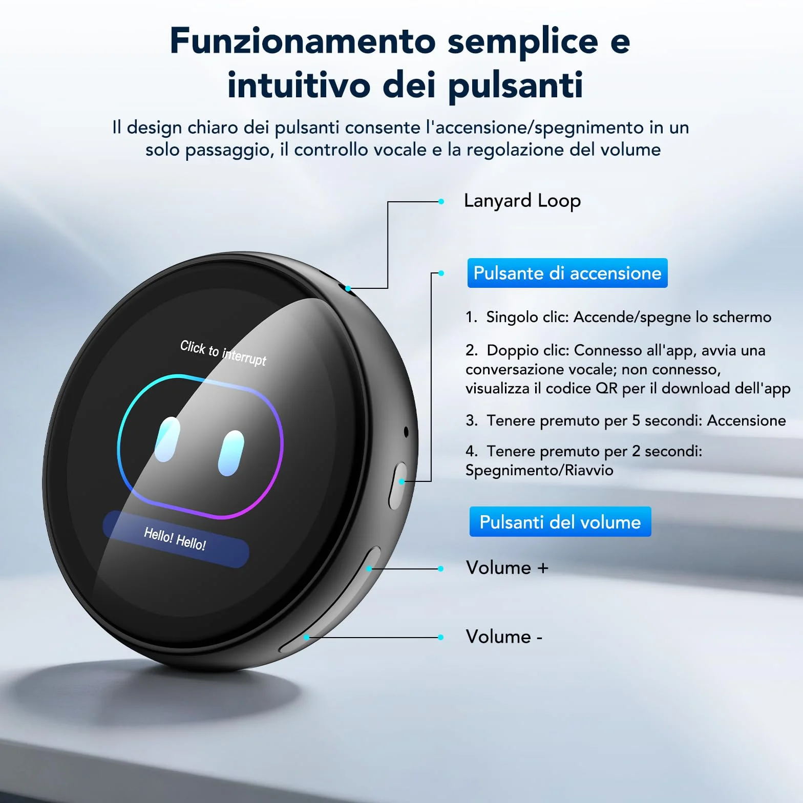 AI Badge - Traduttore vocale con 60 lingue in tempo reale, Bluetooth 6.0, Smart E-Badge portatile con schermo LCD HD touch screen, traduttore vocale per viaggi, affari