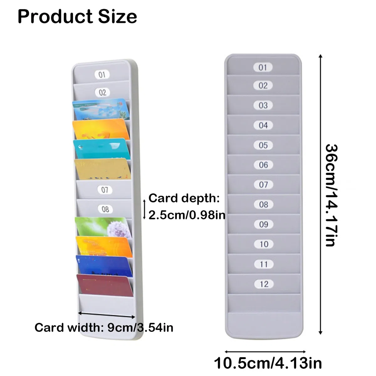 Supporto Da Parete per Carte Dipendenti, Porta Tessere Da Parete 12 Slot, Appendere Organizer per Registratore Di Presenze, Plastica, per Ufficio e Famiglia (Grigio-Bianco)