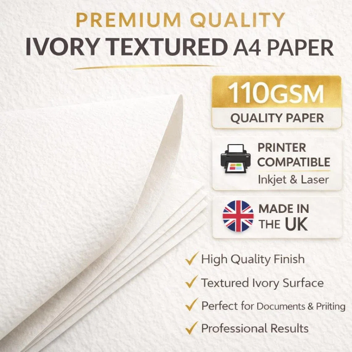 100 fogli di carta ruvida color avorio, 120 g/mq, formato A4, adatti per stampanti laser e a getto d’inchiostro