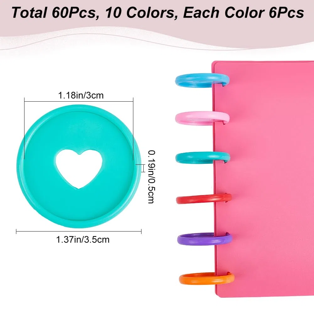 CRASPIRE 60 pz 35mm Dischi per Rilegatura di Libri 10 Colori Dischi per Rilegatura Rotondi Trasparenti in Plastica Dischi per Rilegatura A Fungo Dischi di Espansione con Foro A Fungo Cerchio