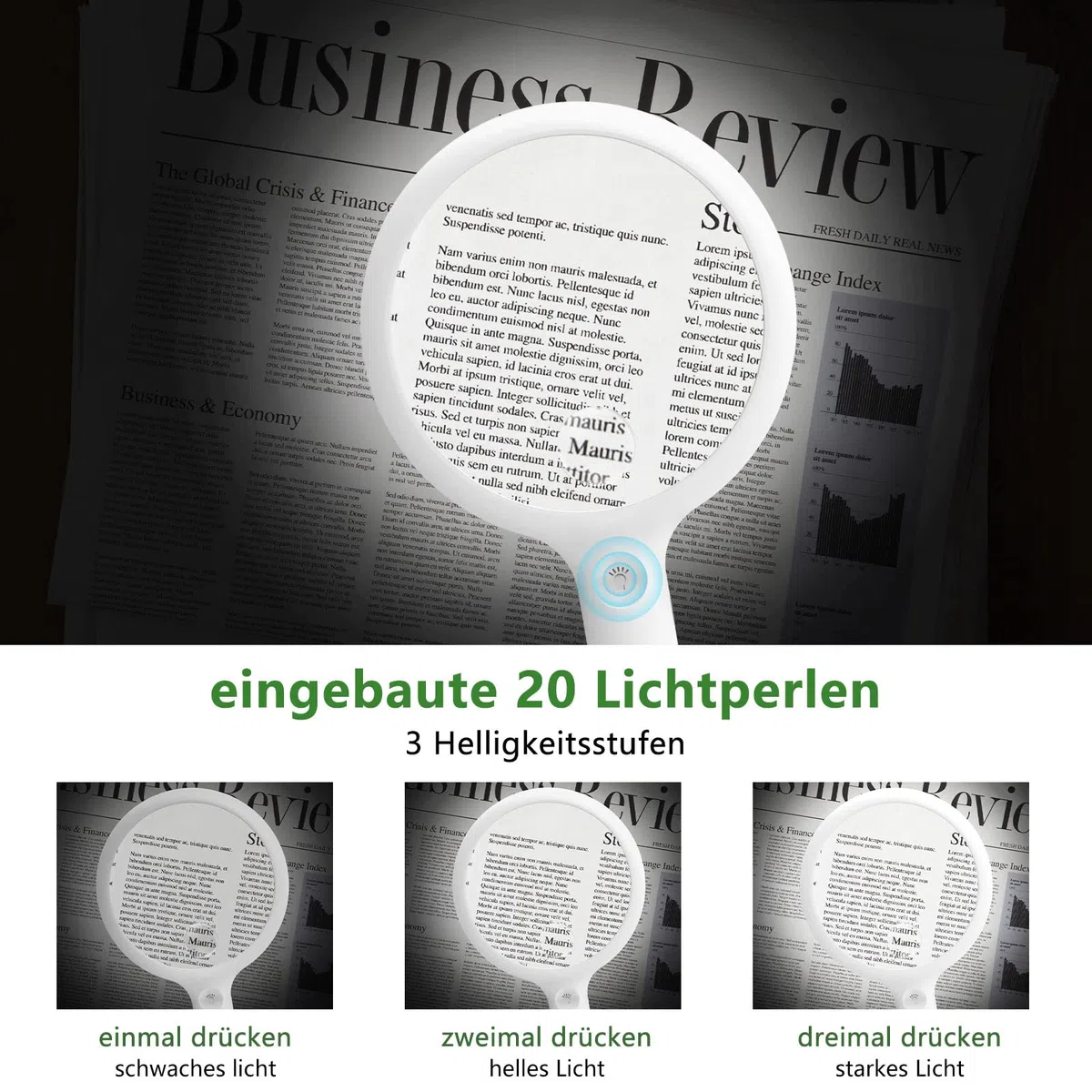 Lente Ingrandimento con Luce, Professionale Ricaricabile con 20 LED, 3 Modalità USB, per Lettura per Problemi Visivi(Bianco)