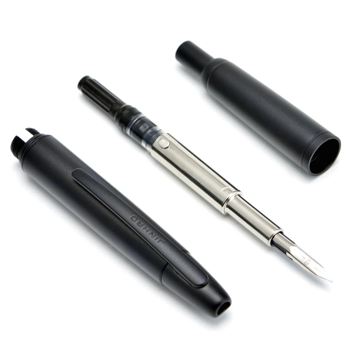 Jinhao - Penna stilografica a pressione, serie 10, pennino medio retrattile nero opaco, con convertitore di inchiostro e penna in metallo (versione con clip nera)