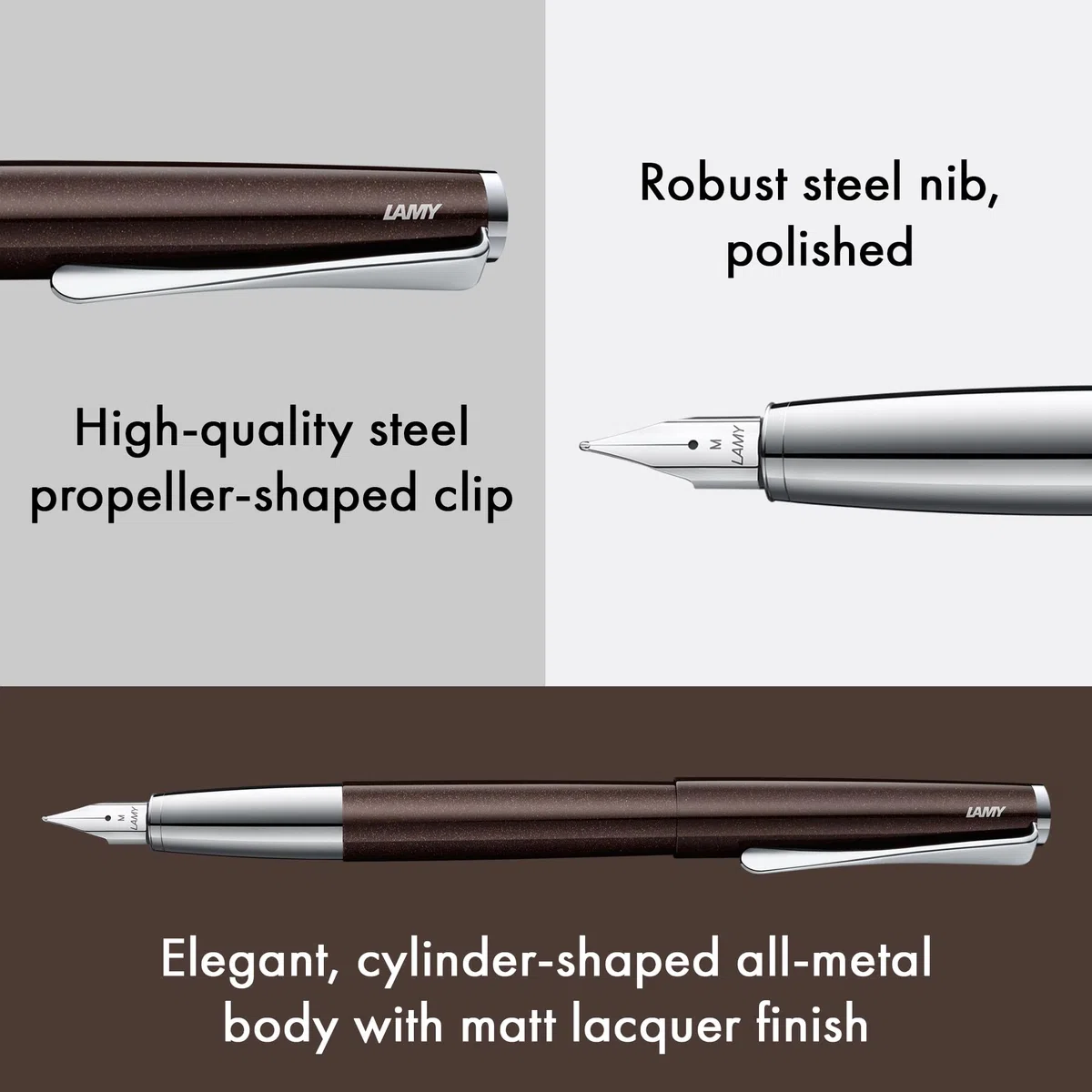 Lamy Studio Premium 069 - Penna stilografica in acciaio INOX con finitura laccata lucida e pennino in acciaio lucido, misura M, clip a elica, con cartuccia d'inchiostro T 10, colore: Blu