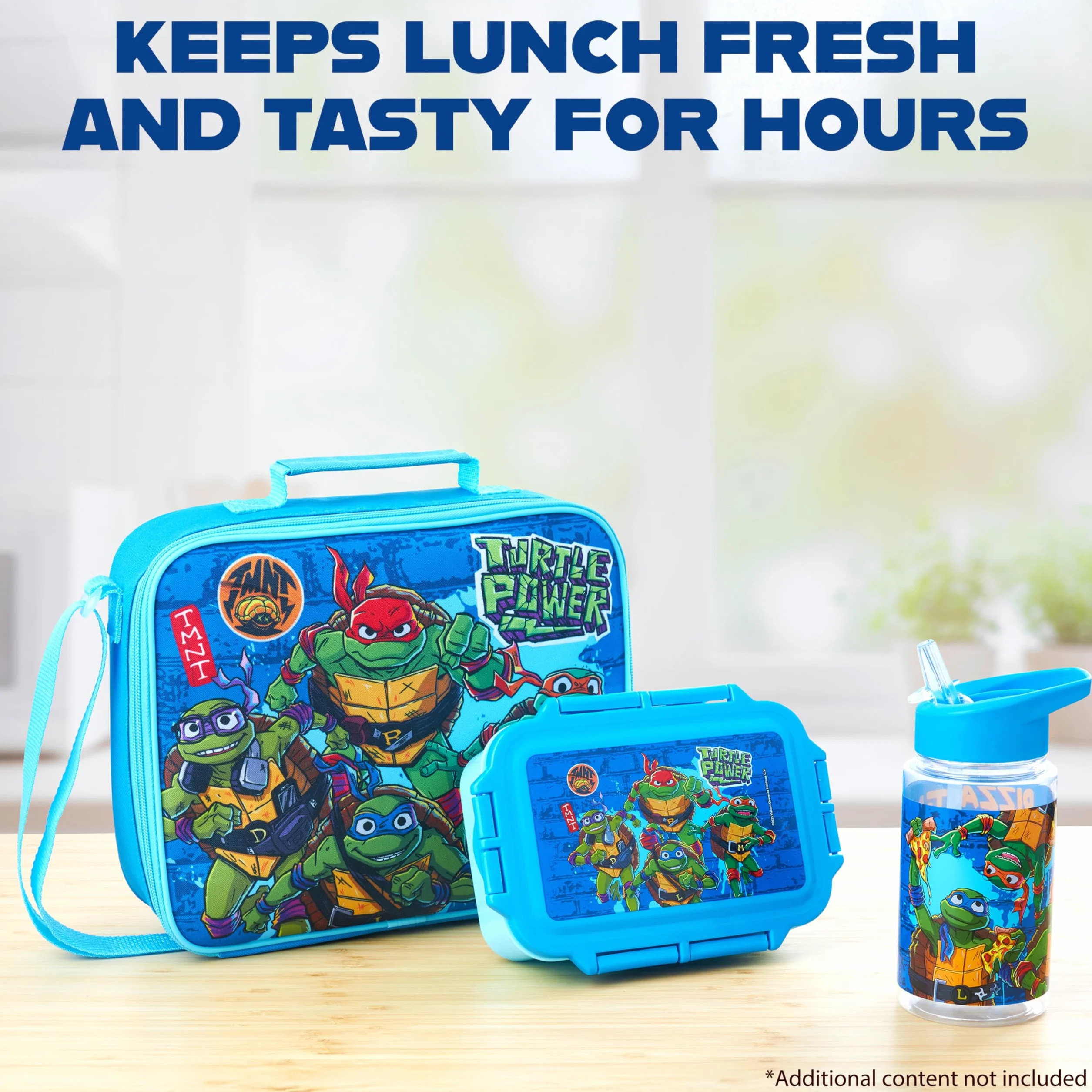 Get Trend Teenage Mutant Ninja Turtles Borsa Porta Pranzo con Porta Merenda Borraccia Bambini Senza BPA Set 3 Pz Materiale Scolastico per Viaggiare Picnic (Blu TMNT)