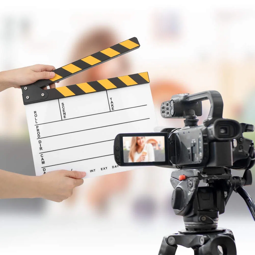 Clapboard in acrilico 30x25 cm, clapboard professionale per registi, lavagna da scrittura con gesso – clapboard azione scrivibile con magnete integrato per la produzione video e la (Lavagna bianca a