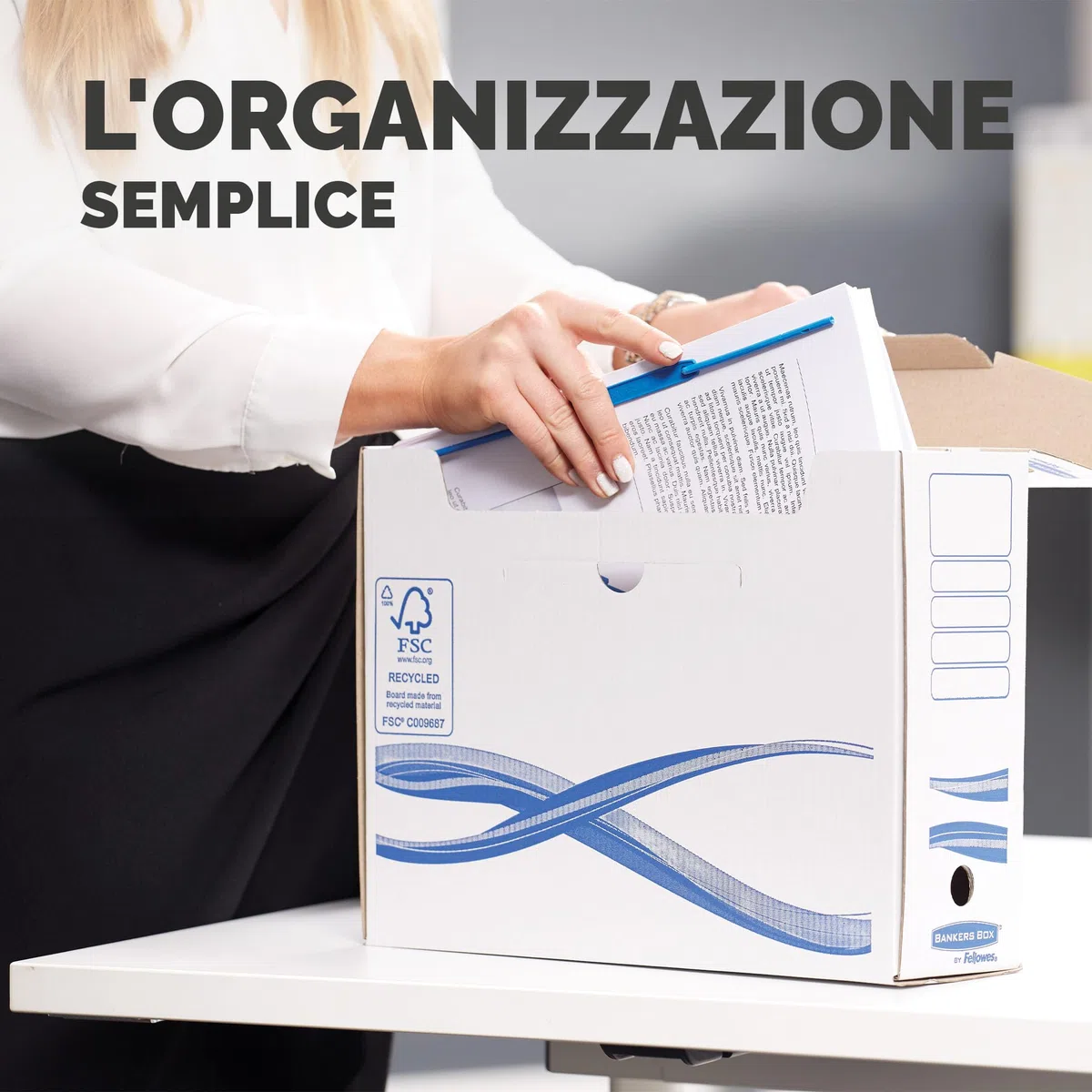 Bankers Box 4460102 Scatola Archivio A4 Basic, Dorso 80 mm, FSC, Confezione da 25 Pezzi