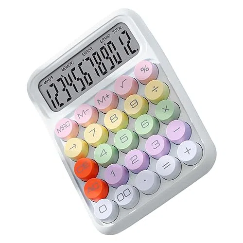 Calcolatrice colorata con tastiera meccanica per casa, scuola, ufficio, innovativa calcolatrice elettronica con interruttore meccanico (WHITE)