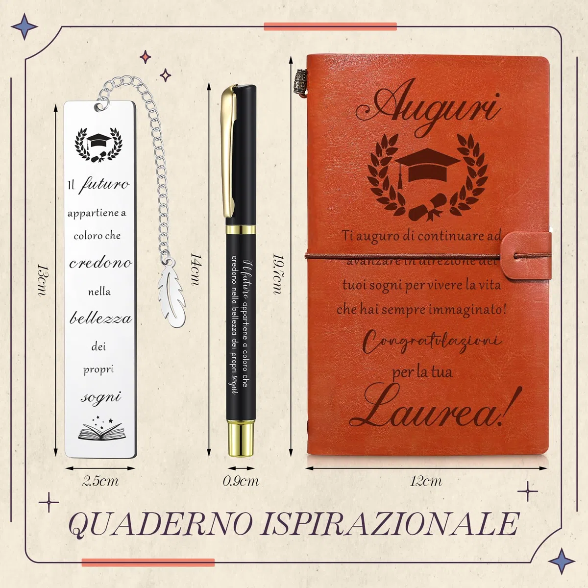 Clabby Set 3 Pezzi Regalo Laurea Donna Quaderno Penna e Segnalibro Metallo Idea Regalo Carina e Fatto Bene per Studenti Amici Colleghi Maestre Piccolo Pensiero Gradito per Laurea
