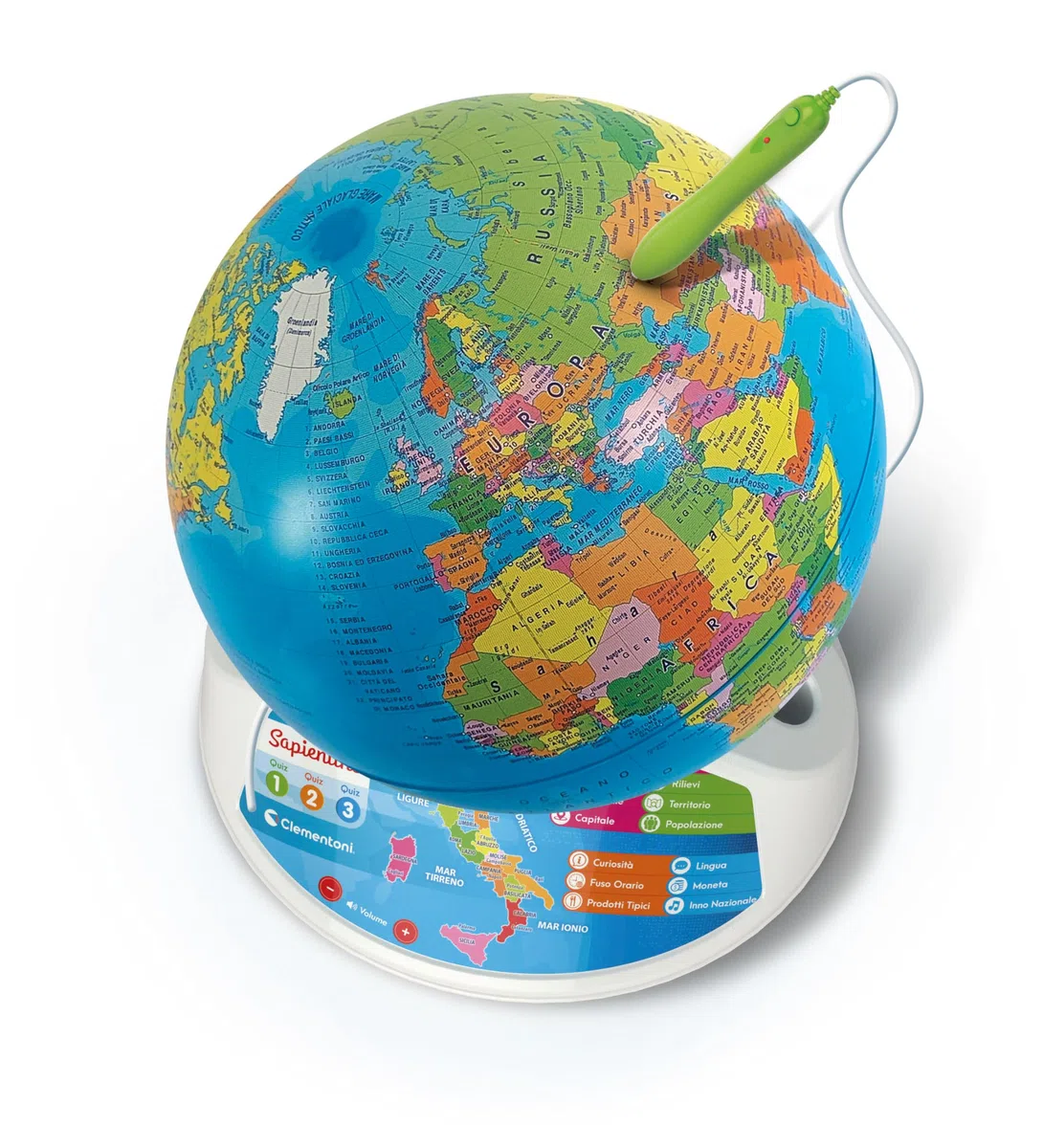 Clementoni - Sapientino Esploramondo Realtà Aumentata, Mappamondo Educativo per Bambini dai 7 Anni in su, Globo Educativo con Penna Interattiva e App Dedicata, Made in Italy, Lingua Italiana, 16032