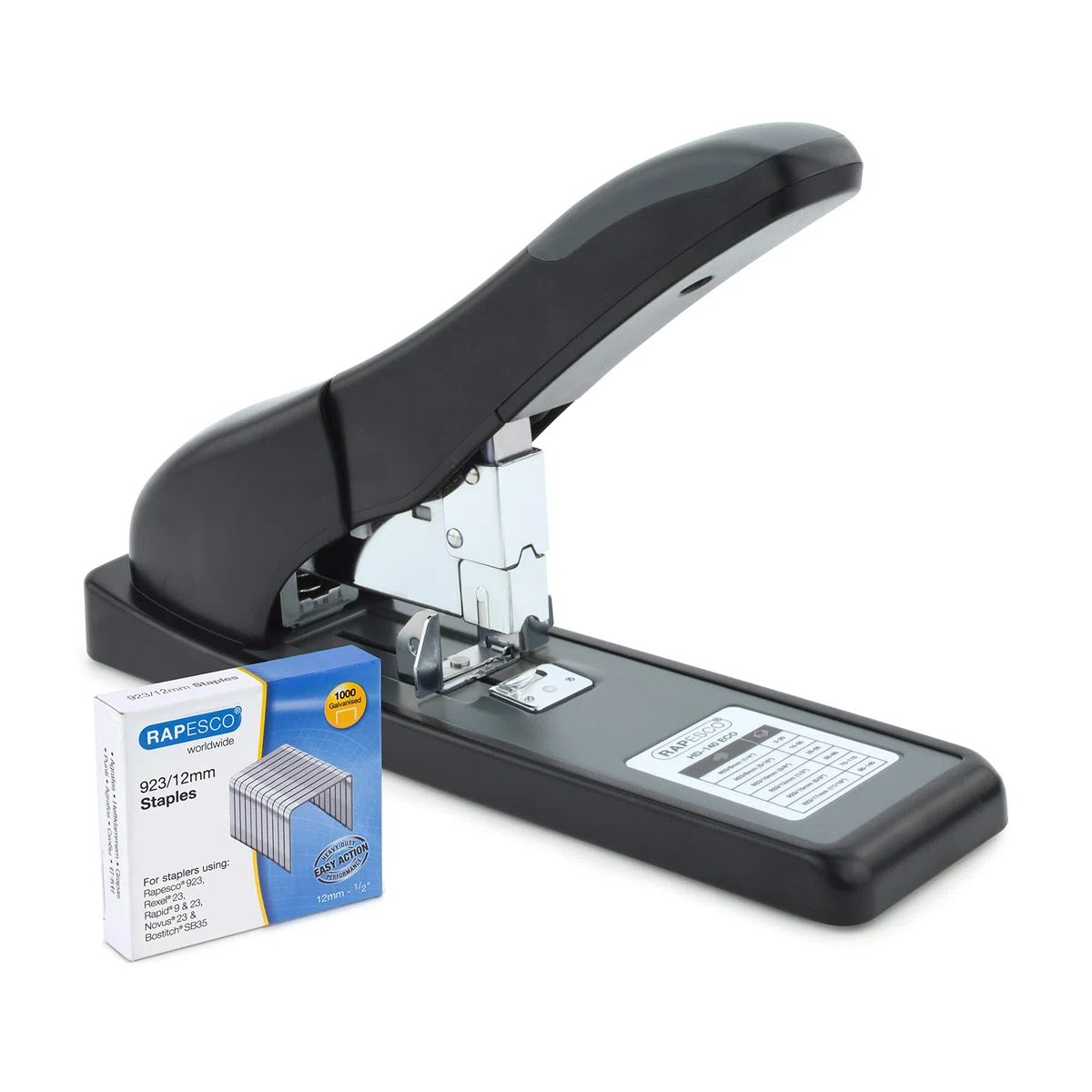 Rapesco 1550 Cucitrice ECO HD-140 per Alti Spessori con 1000 Punti 923/12 mm, Spillatrice e Punti, Capacità 140 Fogli, Nero