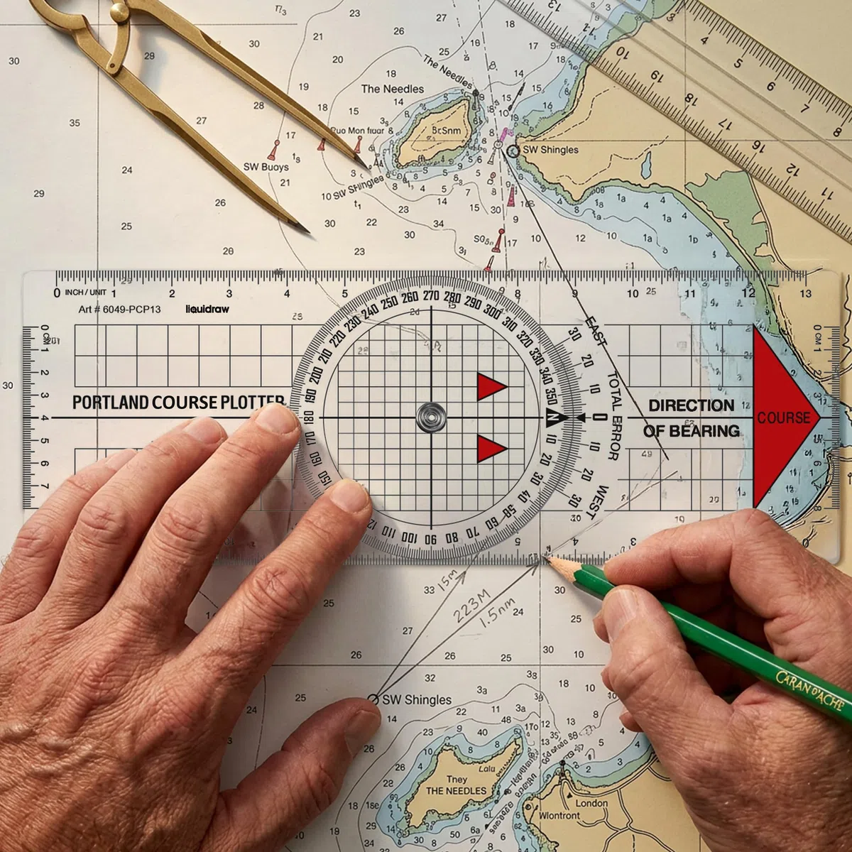 Liquidraw Portland Course Plotter con goniometro marino | Goniometro di navigazione | Strumento utile per la navigazione marina | Realizzato in acrilico trasparente resistente | Marcature chiare e