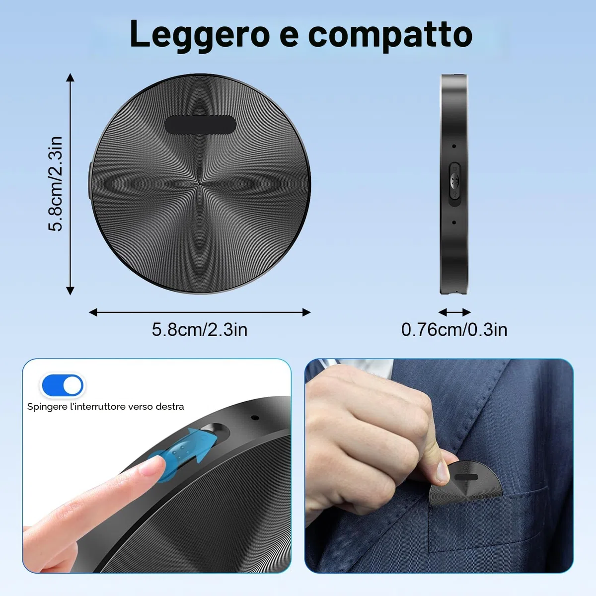 Registratore Vocale AI - Mini Registratori Vocali Digitali Professionale Magnetico con Trascrizione e Traduzione in Tempo Reale, App Controllata, Riduzione Rumore Compatibile con Android/iOS