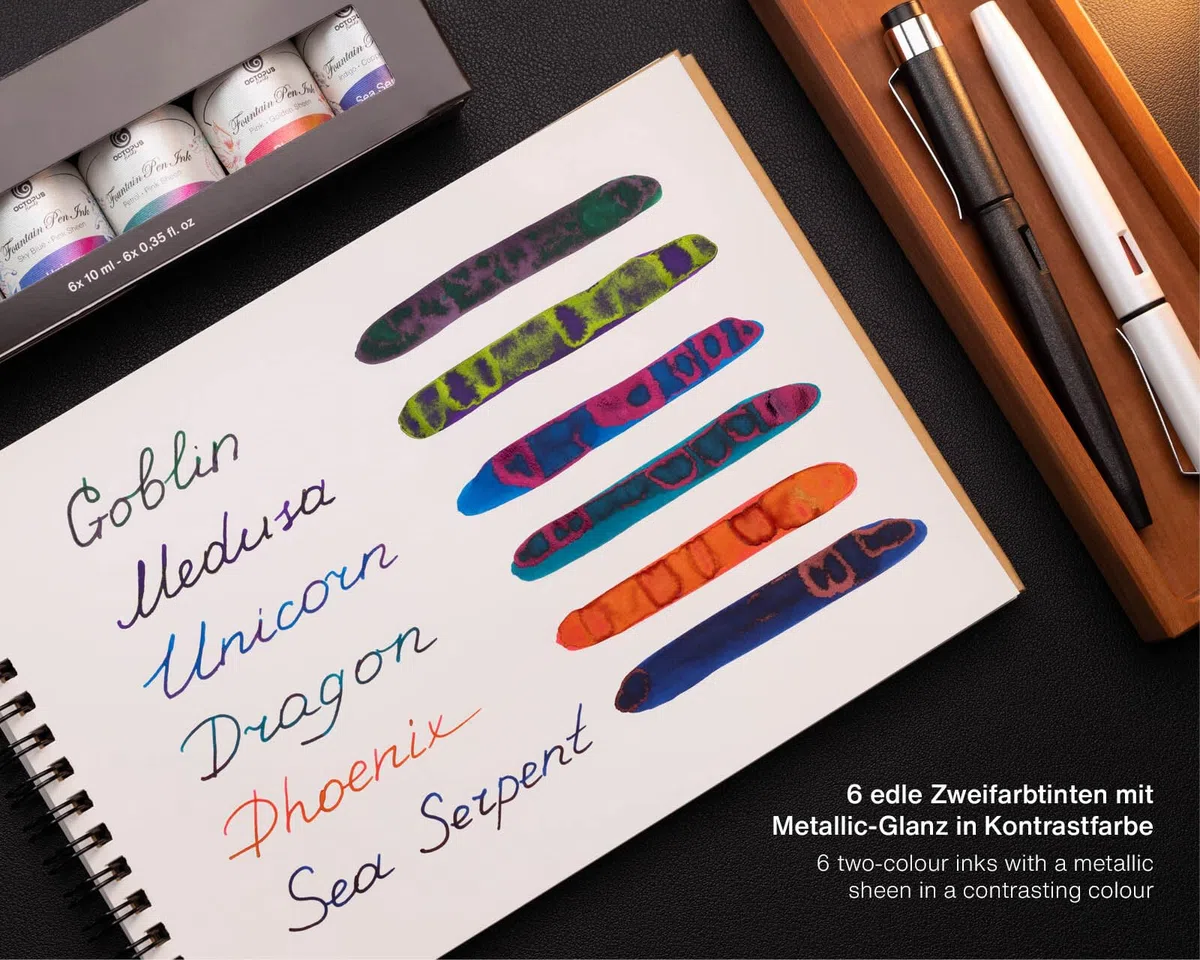 Set di inchiostri Sheen 1, inchiostri da scrittura bicolore, 6 x 10 ml