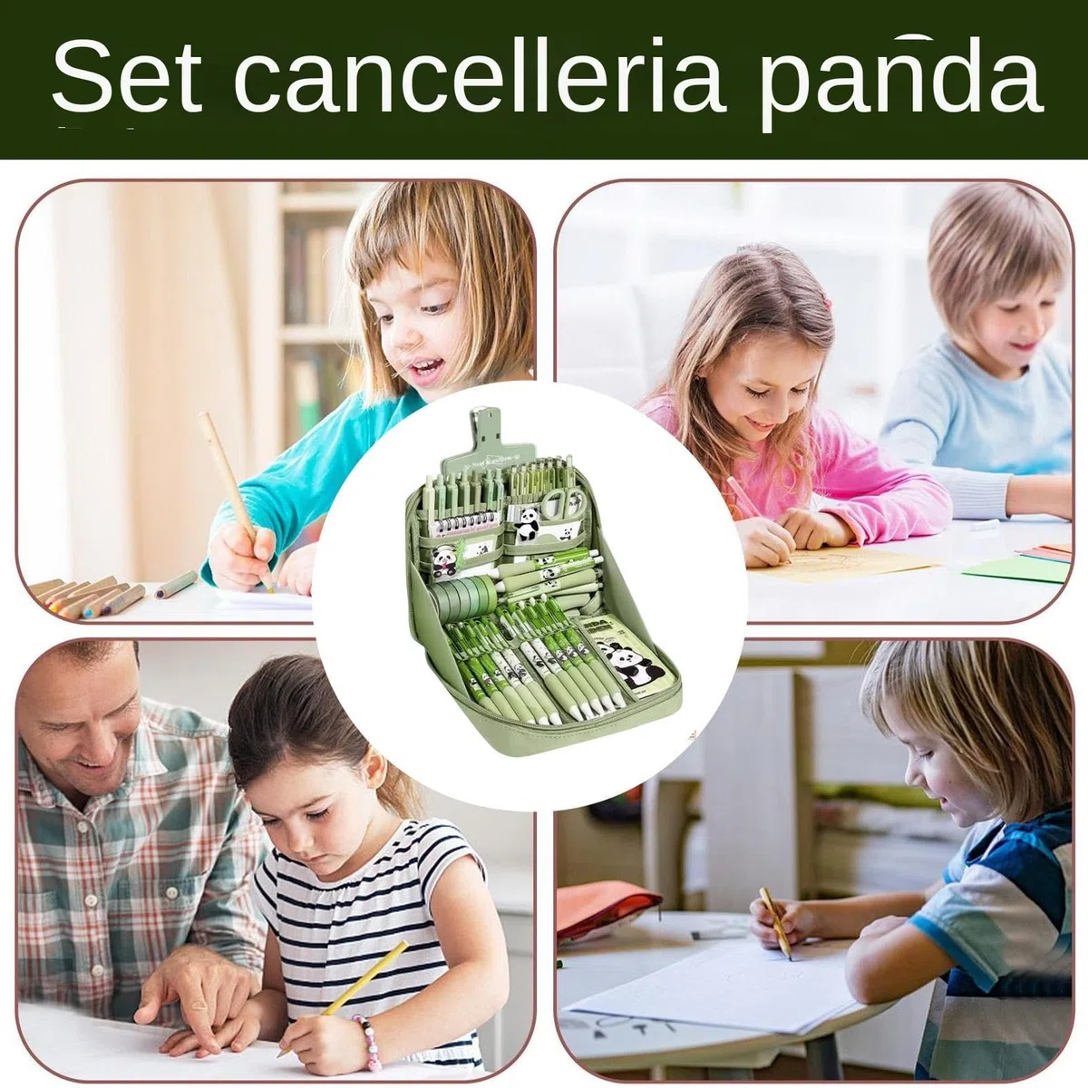 Generico Set Di Materiale Scolastico Panda - Kit Di Cancelleria | Essenziali Per Lo Studio, Include Righello, Taccuino, Portachiavi, Penne, Astucci, Linguette, Adesivi, Divertente Design A Te