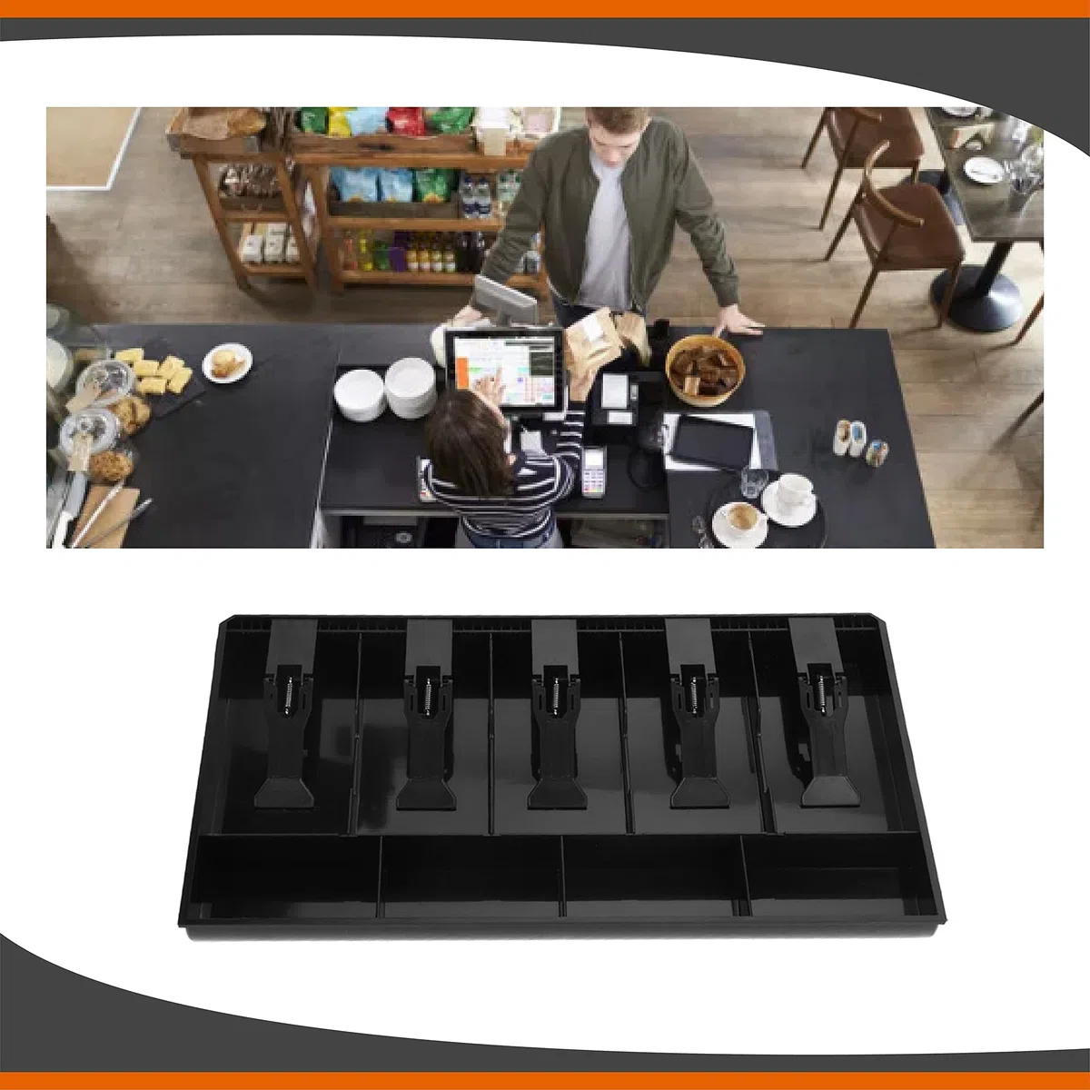 Vassoio di Cassa, 40,5 * 24,5 * 3,5cm Cassetto di Cassa a 9 Griglie Cassetto di Cassetto Porta Contanti con 5 Banconote e 4 Monete Rimovibile Cassettiera del Registratore di Cassa