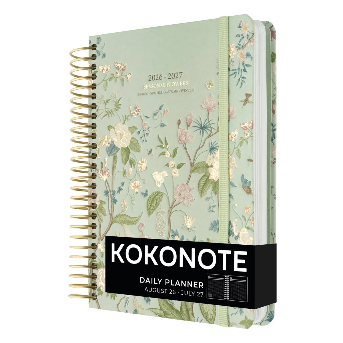 Kokonote Agenda Giornaliera 2026 2027 Seasonal Flowers - Diario Scuola 2026 2027 per Università e Scuola Superiore | Daily Planner con Copertina Rigida, Segnalibri, Stickers e Anelli Rinforzati