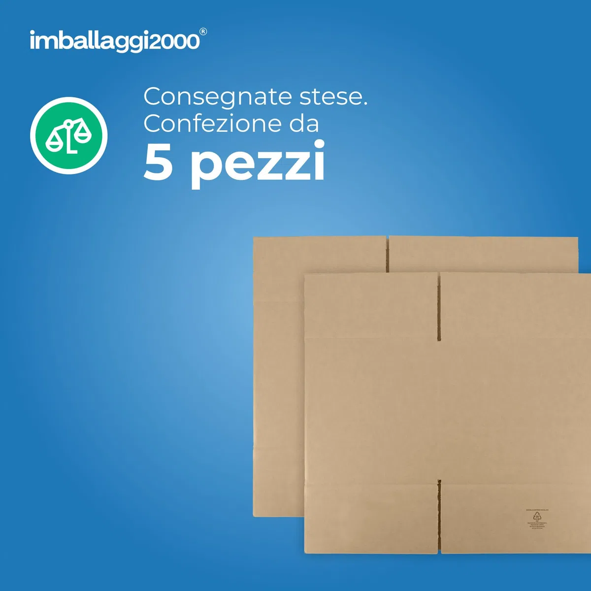 IMBALLAGGI 2000 - Scatole da spedizione 50x50x50 cm - Pacco da 5 pezzi - Scatola di Cartone a Doppia Onda resistente colore Marrone - Imballaggi per Spedizione Trasloco Stoccaggio