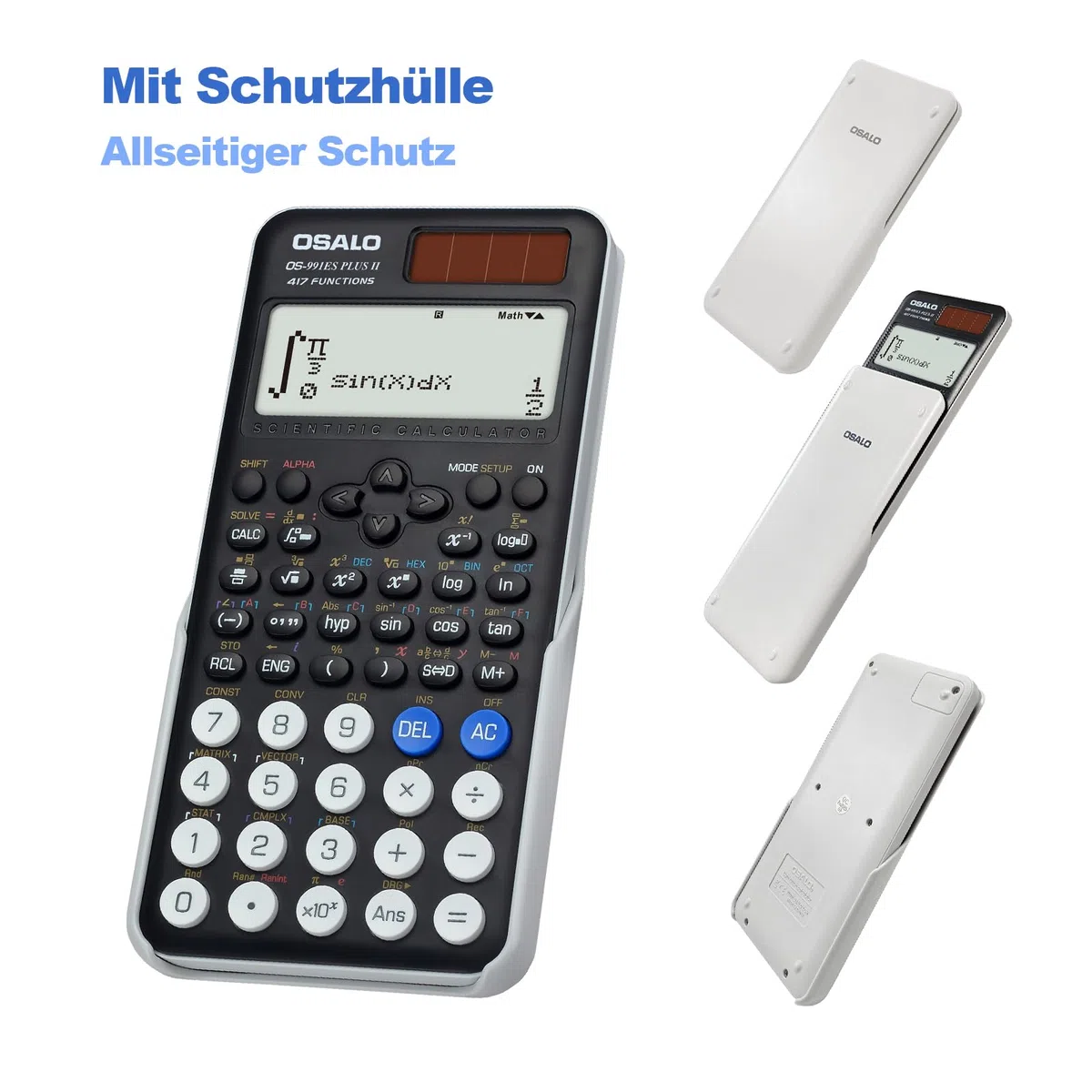 OSALO Calcolatrice scientifica 417 Funzione 10+2 cifre Display Scritto Solare e Batteria Calcolatrice Custodia Protettiva per Scuola Nero (OS 991ES Plus 2nd Edition)
