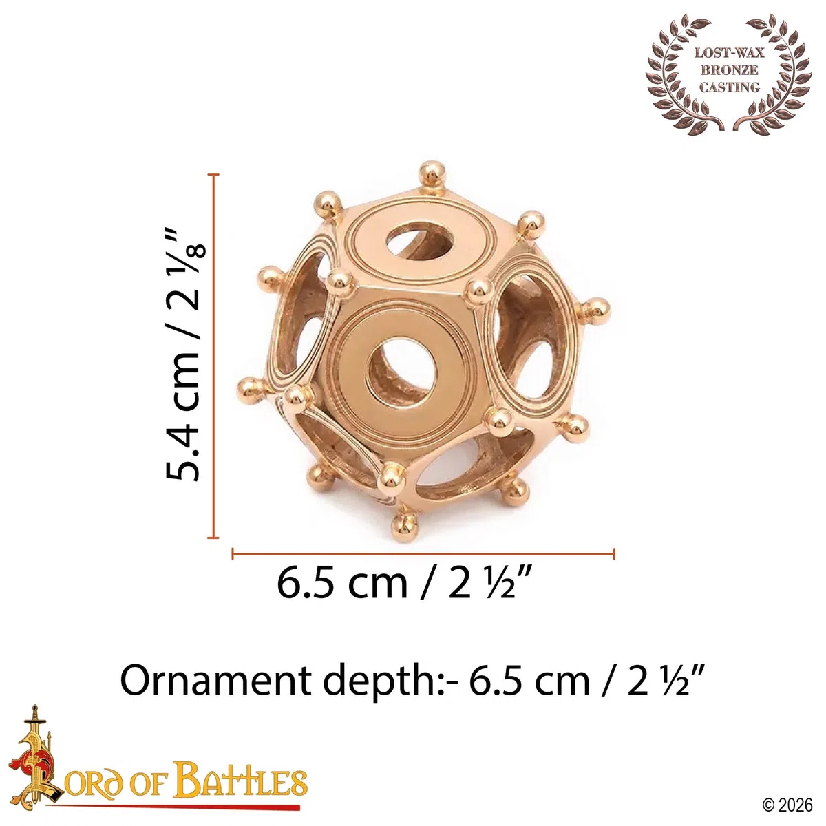 Lord of Battles Dodecaedro romano in bronzo | Replica di manufatto antico fuso a cera persa | Misteriosa reliquia romana per collezionisti e amanti della storia (finitura in bronzo)