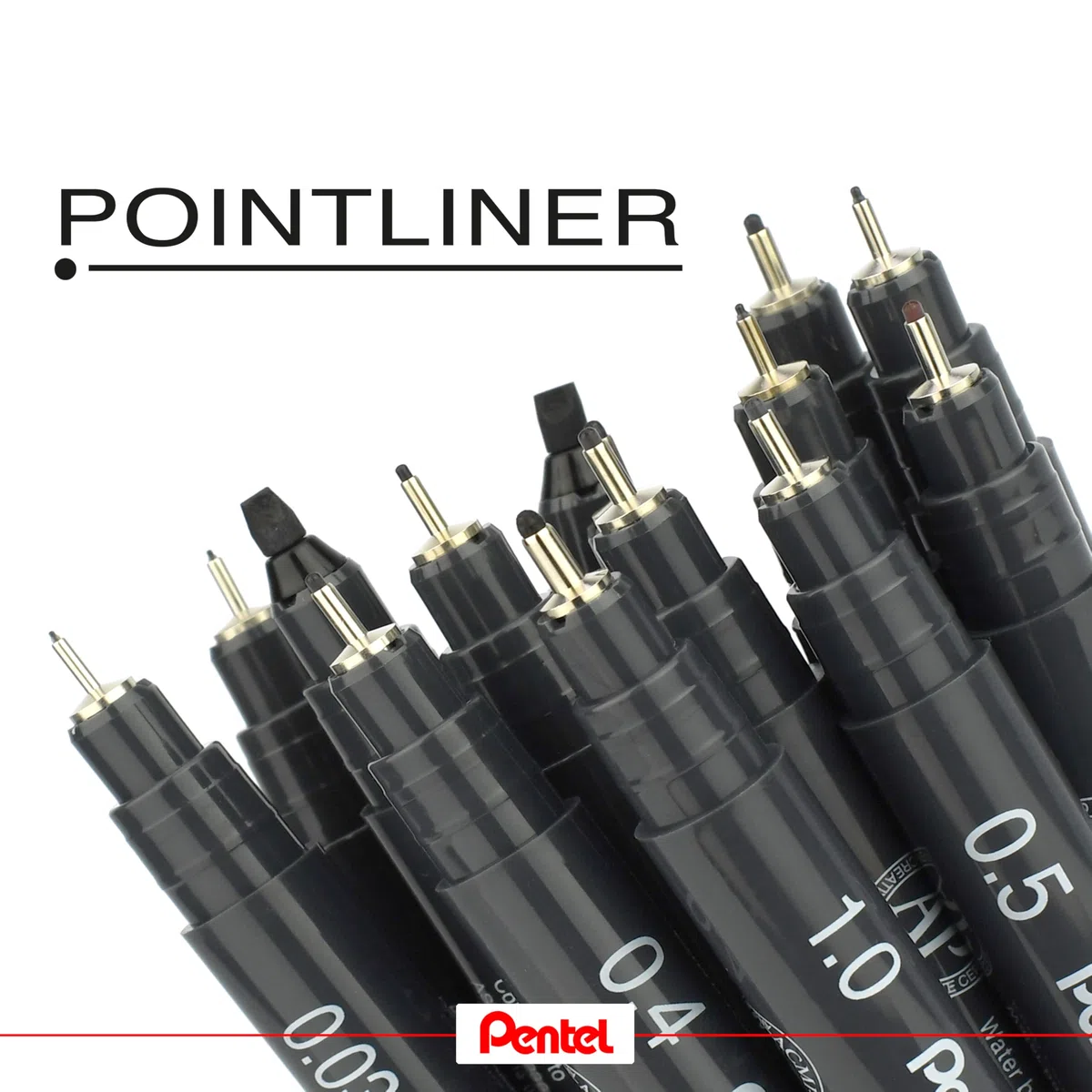 Pentel Pointliner Pigment Liner S20P - Pennarelli a punta fine, da 0,03 mm a 3,0 mm, inchiostro nero, seppia, sanguina e grigio, confezione da 14