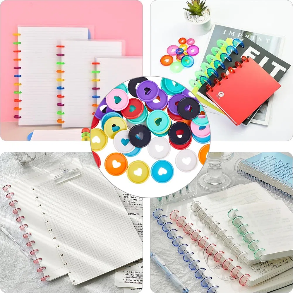 CRASPIRE 60 pz 35mm Dischi per Rilegatura di Libri 10 Colori Dischi per Rilegatura Rotondi Trasparenti in Plastica Dischi per Rilegatura A Fungo Dischi di Espansione con Foro A Fungo Cerchio