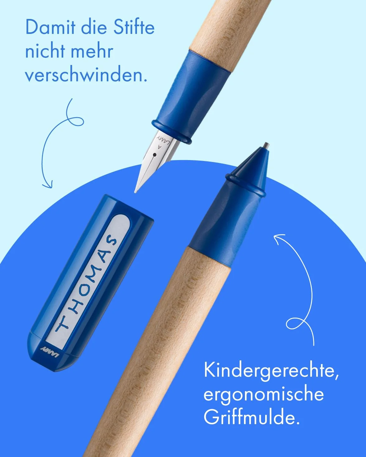 Lamy abc - Set per imparare a scrivere, in confezione regalo, 1 penna stilografica per bambini con pennino per mancini e 1 matita, impugnatura antiscivolo, cappuccio e cubo in plastica