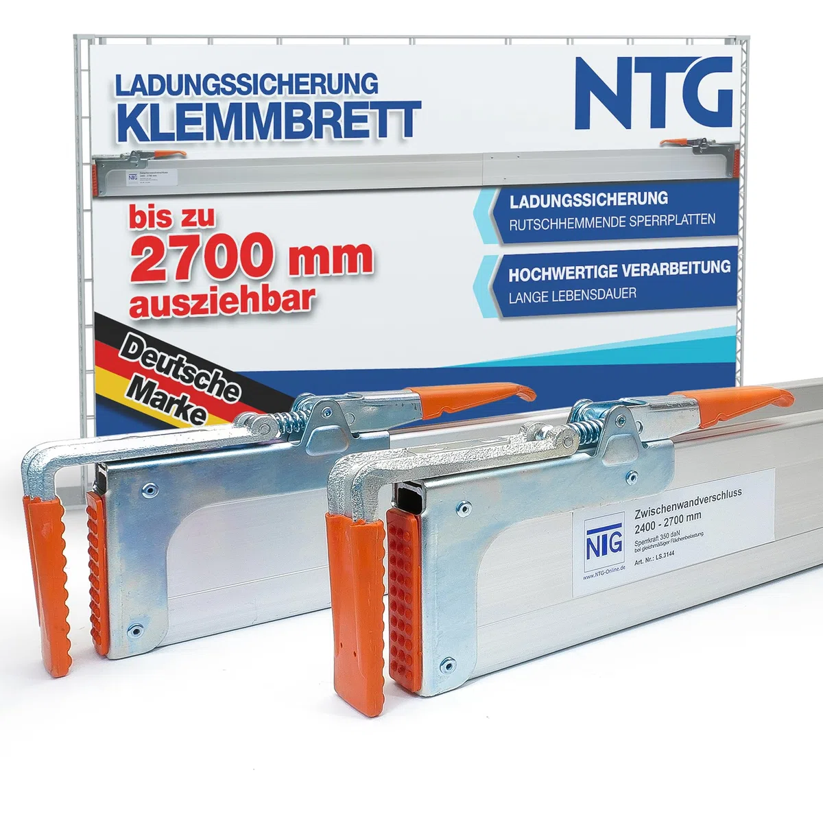 NTG Chiusura a parete intermedia in alluminio | portablocco | per larghezze da 2400 a 2700 mm | fissaggio del carico e sicurezza per il trasporto per auto, camion, rimorchi e furgoni
