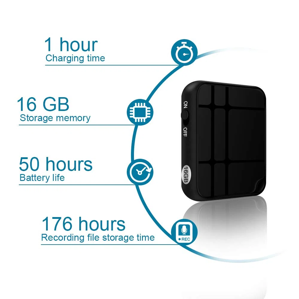 Registratore Vocale Professionale 16GB, Fino a 284 Ore di Registrazione, Attivazione Vocale, Riproduzione MP3, Compatto per Lezioni, Riunioni e Interviste