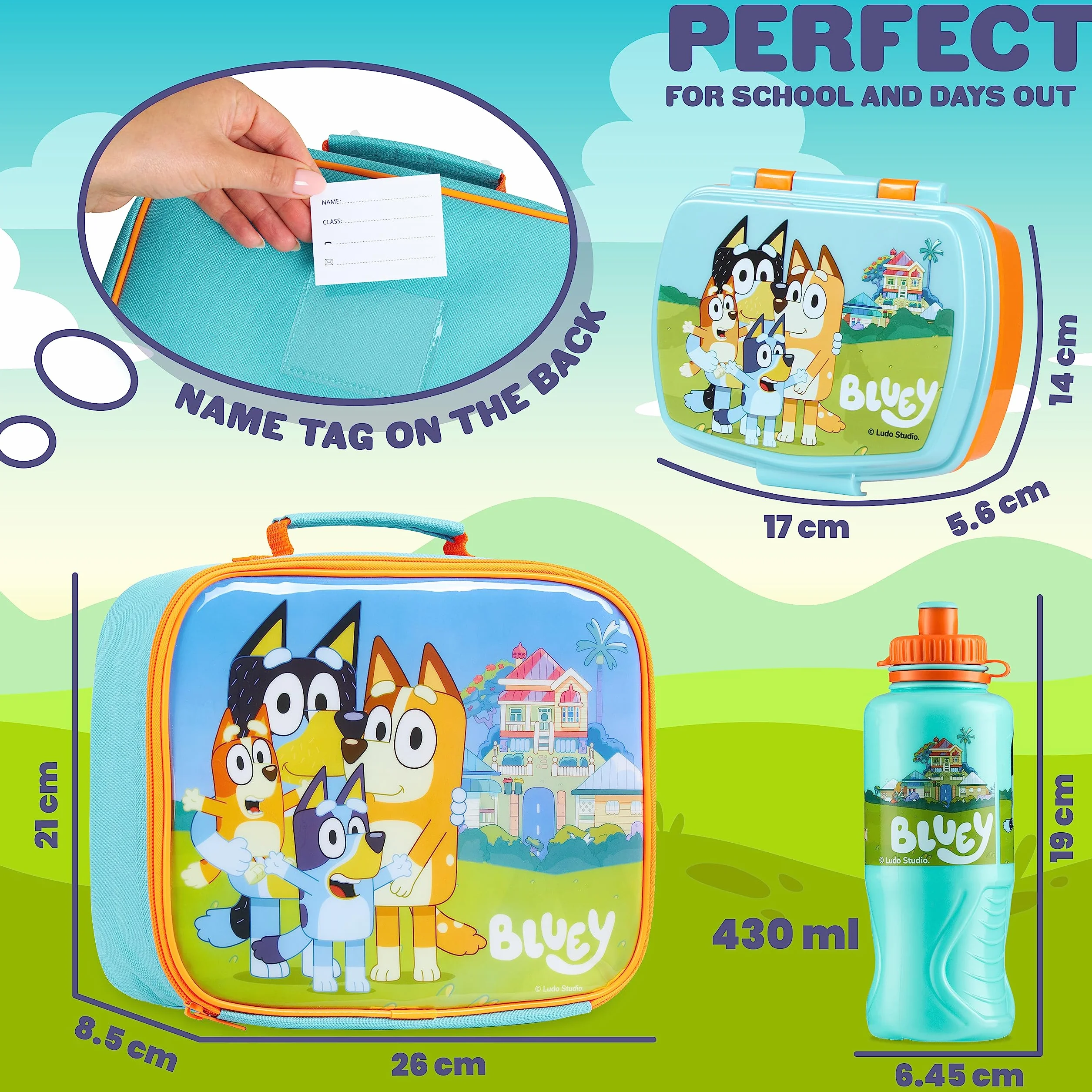 BlueY Borsa Termica Porta Pranzo - Set con Porta Merenda Bambini Scuola Materna Lunch Box e Borraccia 430 ml senza BPA Idea Regalo Bambini e Bambine