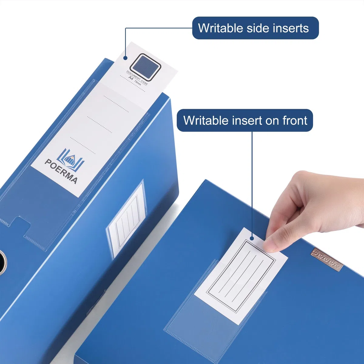 Scatola Archivio A4, 5 Pezzi Scatola Archivio con Coperchio, Dorso da 75 mm, Scatola per Documenti in plastica, Raccoglitori Documenti per Ufficio, Scuole (Blu)