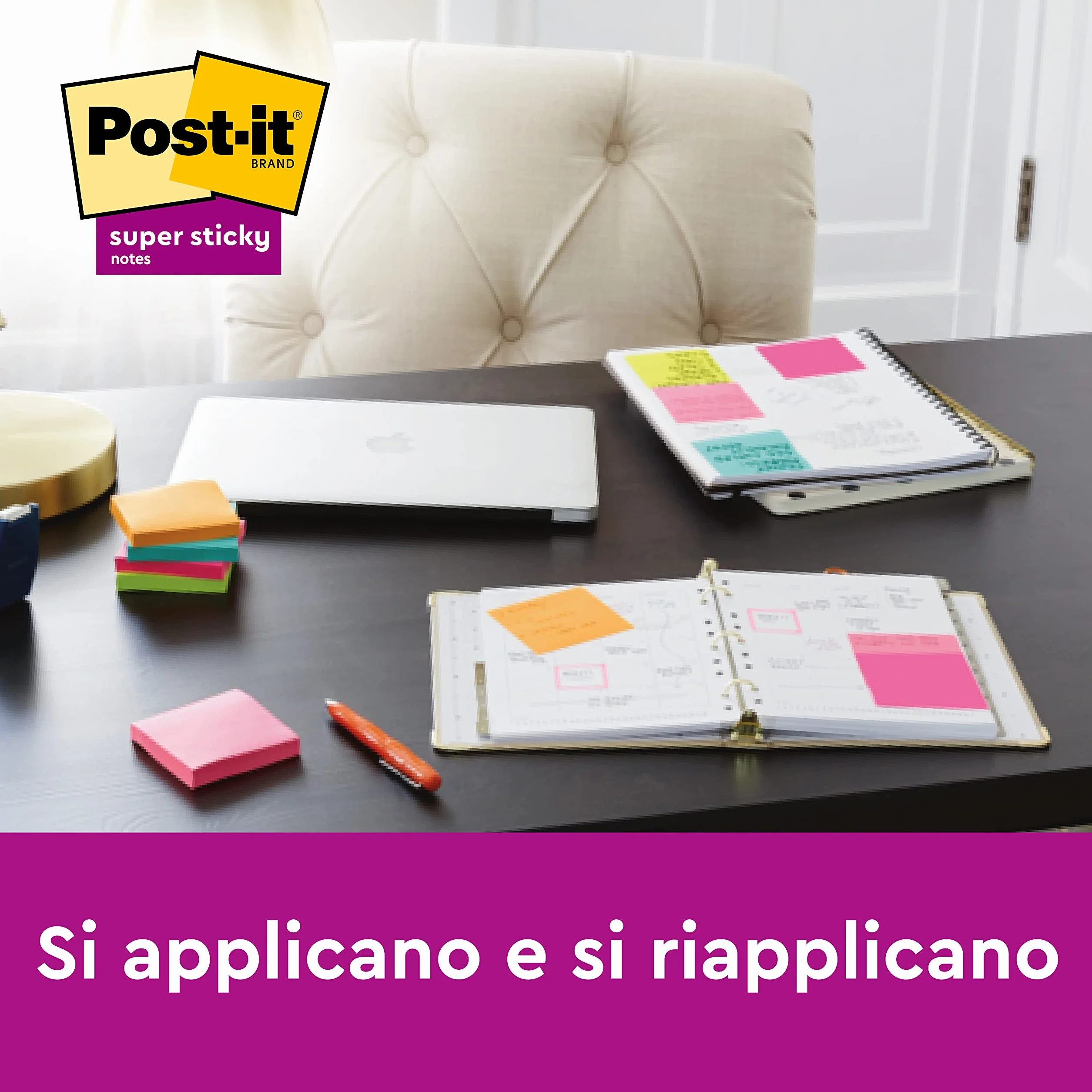 Post-it Foglietti Super Sticky, Collezione Carnival, Confezione da 6 blocchetti, 90 Fogli/blocco, 76mm x 127mm, Colori Giallo, Azzurro, Verde, Rosa, Arancione. Per Appunti, Elenchi & Promemoria