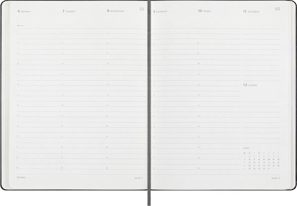Moleskine Weekly Planner, Agenda Settimanale Smart PRO 12 Mesi 2025, Smart PRO Planner, Chiusura Elastica, Colore Nero, Formato Extra Large 19x25 cm