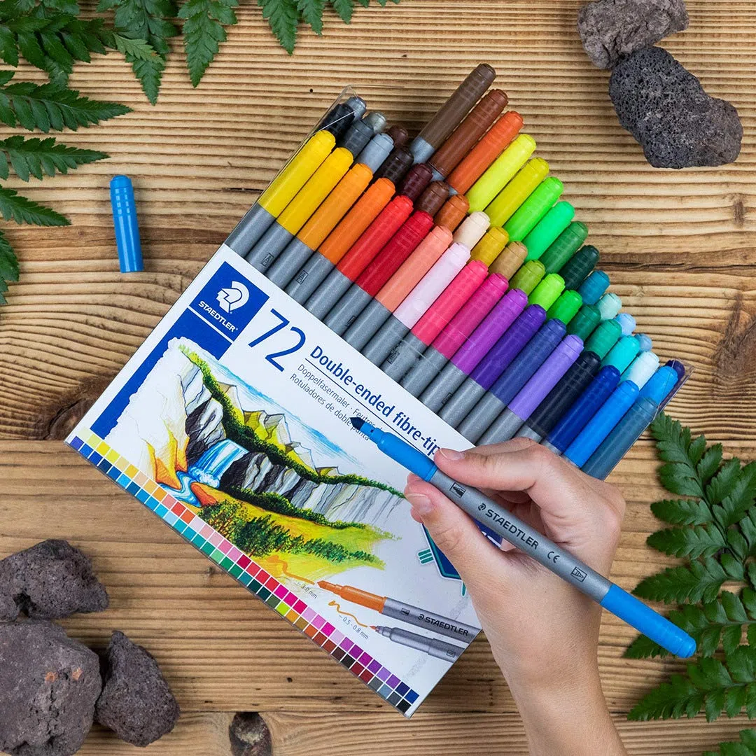 Staedtler - Set 72 Pennarelli Doppia Punta Sintetica Resistente e Precisa, Pennarelli Punta Grossa e Punta Fine per Tratti Sottili e Larghi, Brush Pen Pennarelli ad Acqua, Cancelleria Scuola e Ufficio