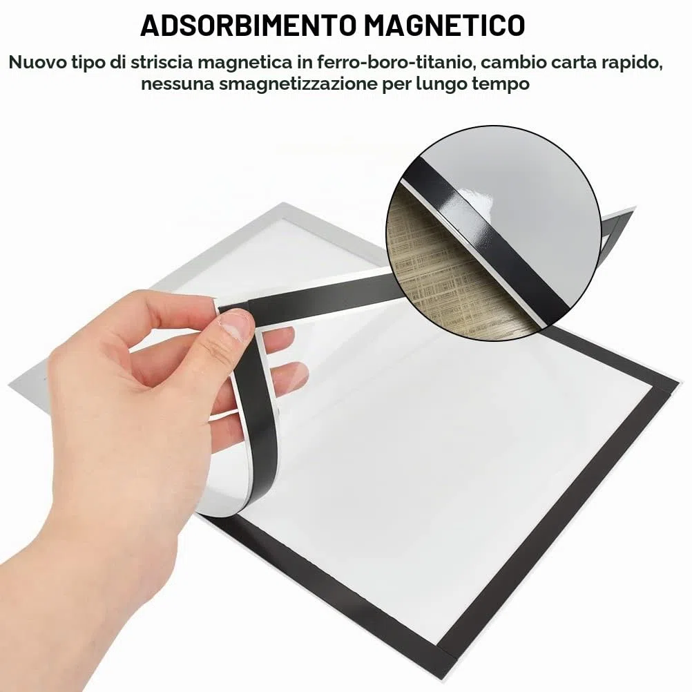 10pcs A4 Cornice Magnetica Autoadesiva,Informazioni Cornice argento, Display Impermeabile,Coperture per Segnaletica,Foto,Documenti,Pareti e Finestre,Chiusura Magnetica,Copertura Magnetica(32,5x24cm)