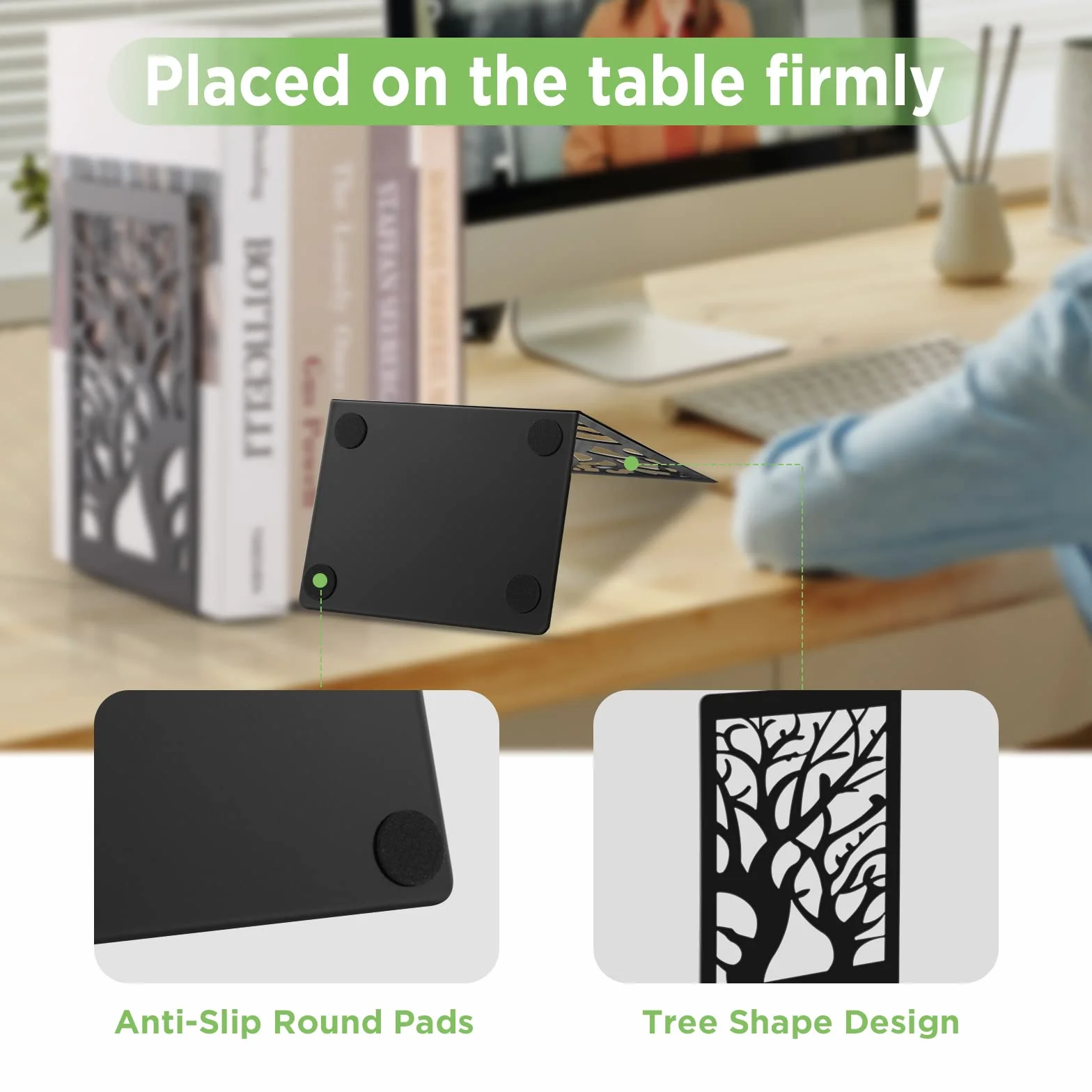 6 Pezzi Fermalibri per Mensole, Reggilibri in Metallo Nero Reggi Libri per Libreria di Design a Forma di Albero per Casa, Ufficio, Biblioteca, Scuola, Studenti Regalo - Nero
