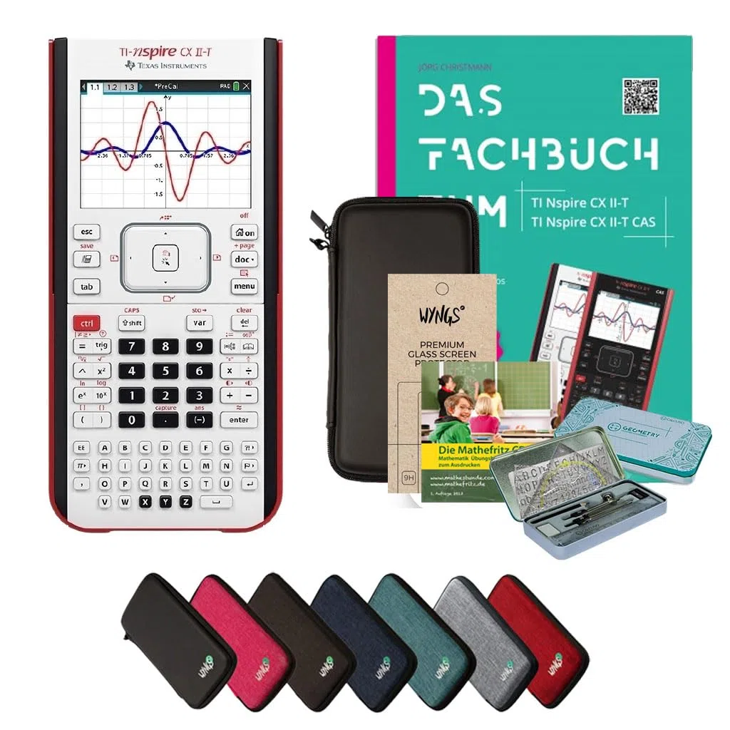 Pacchetto di stampa: TI Nspire CX II-T (ohne CAS) + SafeCase Schutztasche + Garantieverlängerung auf 60 Monate + Ladekabel + Schutzfolie + Lern-CD (auf Deutsch)