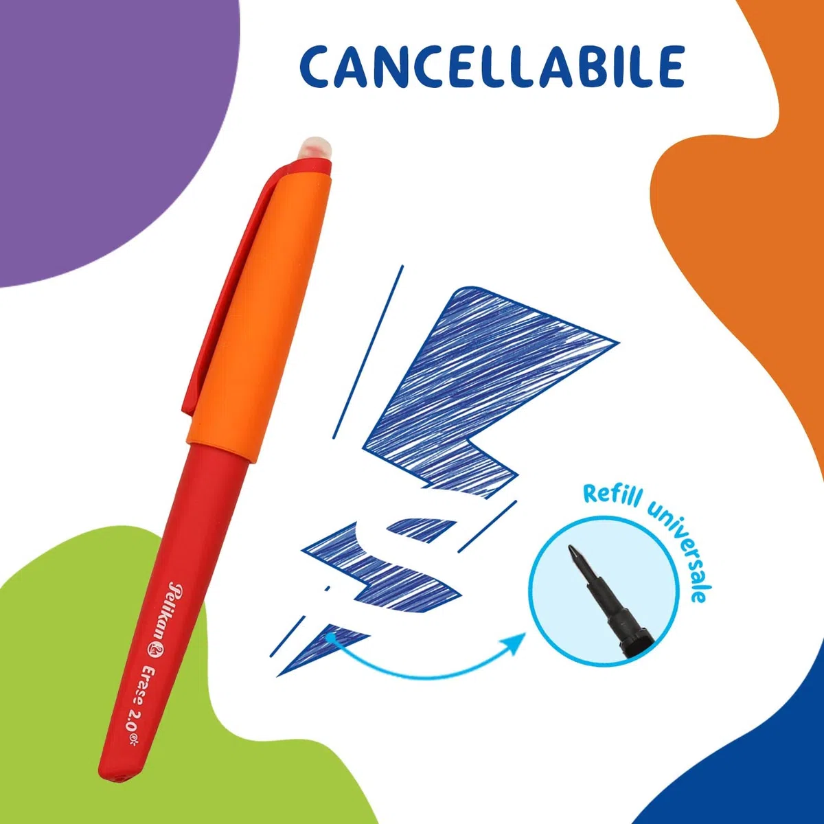 Pelikan Erase 2.0, Penna Roller Cancellabile Ergonomica, Inchiostro Blu, per Destrimani e Mancini, per la Scuola, Refill Blu Incluso, Ricaricabile, 12 Pezzi