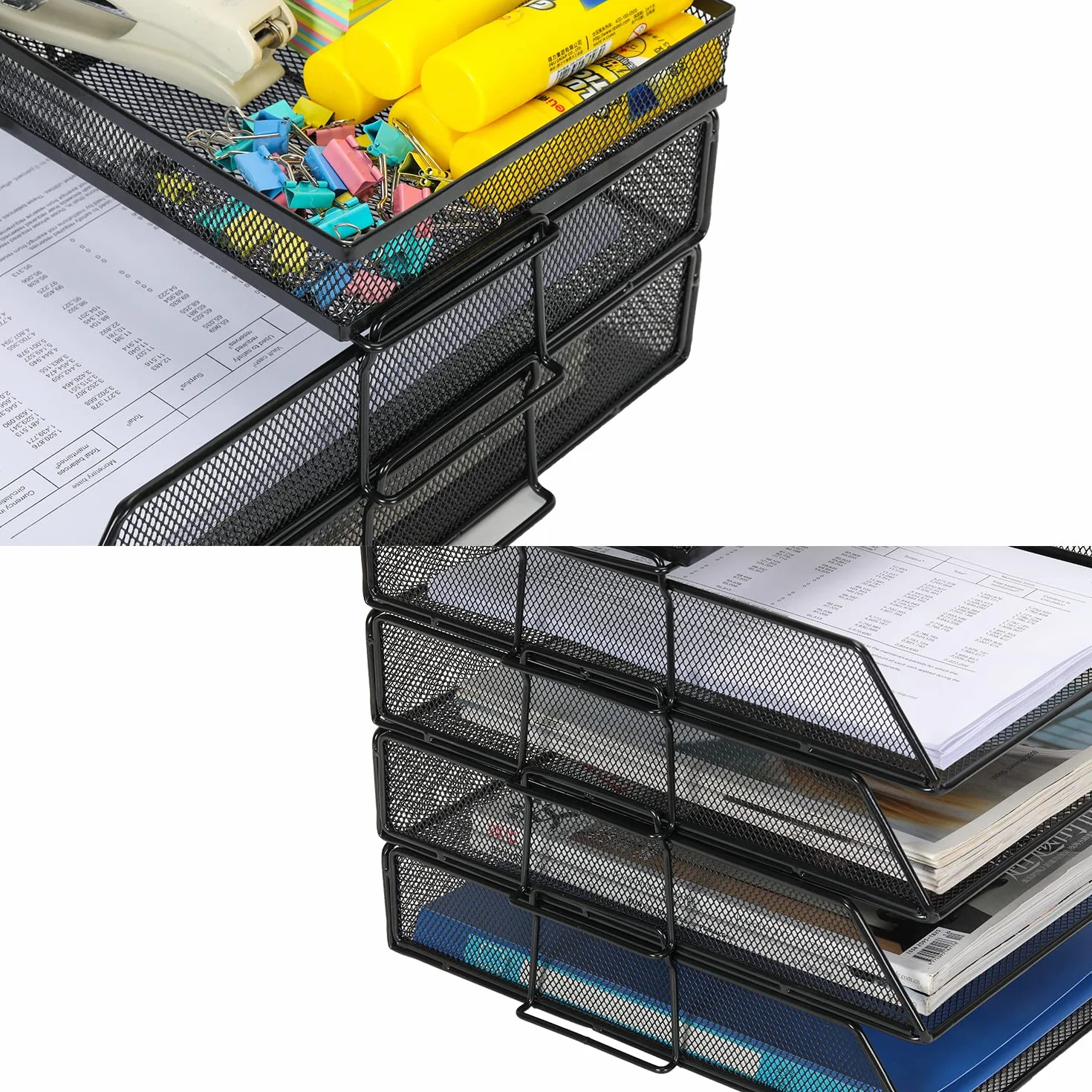 EasyPAG Portadocumenti da Scrivania A4 5 Compartimenti Metallo Rete,Organizzatore Carta,Vassoio Lettere,Ripiano Portacorrispondenza per Ufficio & Casa,Nero