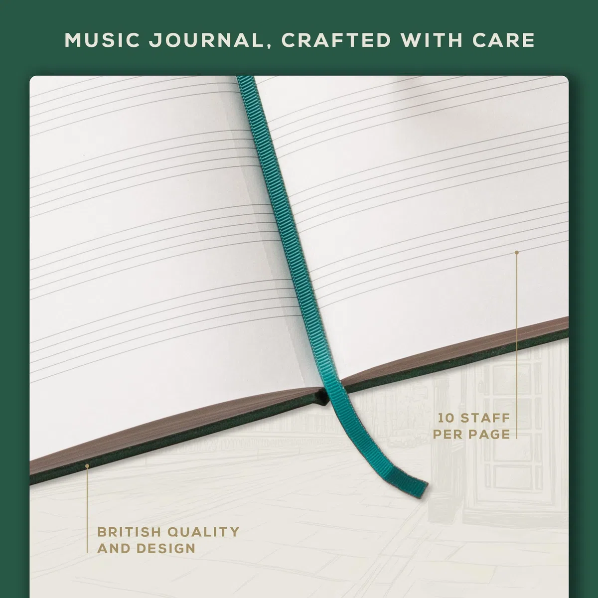 Beechmore Books Quaderno musica A4 (21,6 x 29 cm) – 156 pagine, 120 g/m² | Copertina rigida similpelle, righe musicali perforate, apertura piatta, confezione regalo per musicisti e studenti