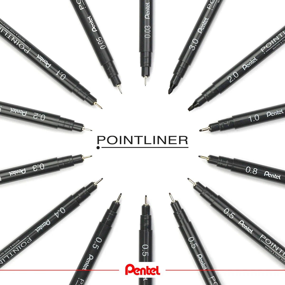 Pentel Pointliner Pigment Liner S20P - Pennarelli a punta fine, da 0,03 mm a 3,0 mm, inchiostro nero, seppia, sanguina e grigio, confezione da 14