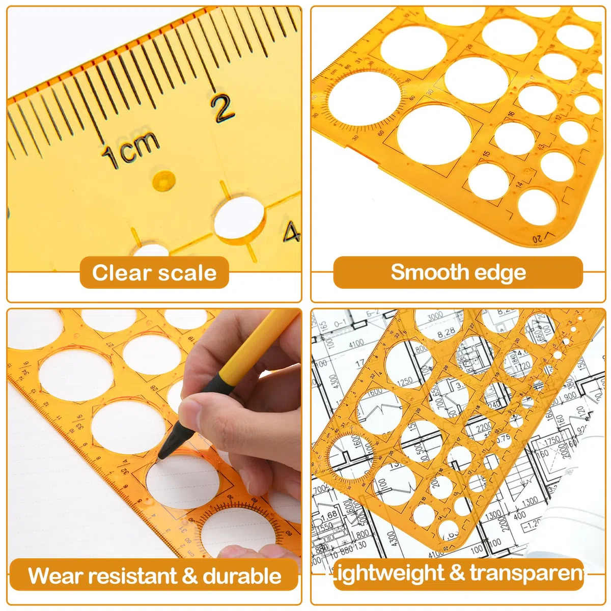 Modelli di Misura in Plastica, 6 Pezzi Disegno Righelli, Cerchio Modelli di Geometrico, Modelli di Disegno Tecnico, Strumento di Stampo Disegno, Stencil Geometrico per Disegno Scuola Ufficio
