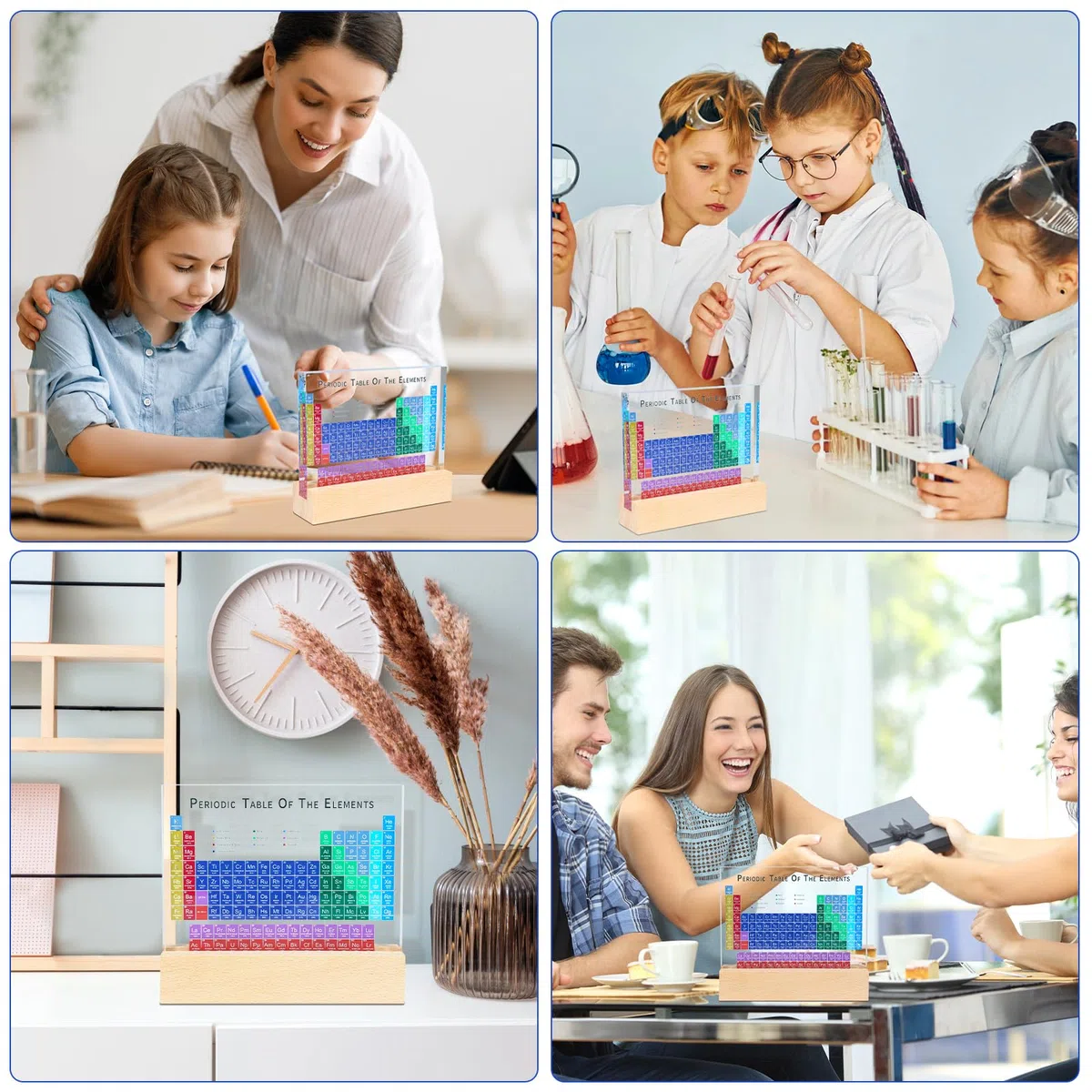 Acuxiaza Tavola periodica degli elementi: esposizione periodica da tavolo in acrilico con luci a LED colorate base, decorazione artigianale, strumento di insegnamento regalo per bambini