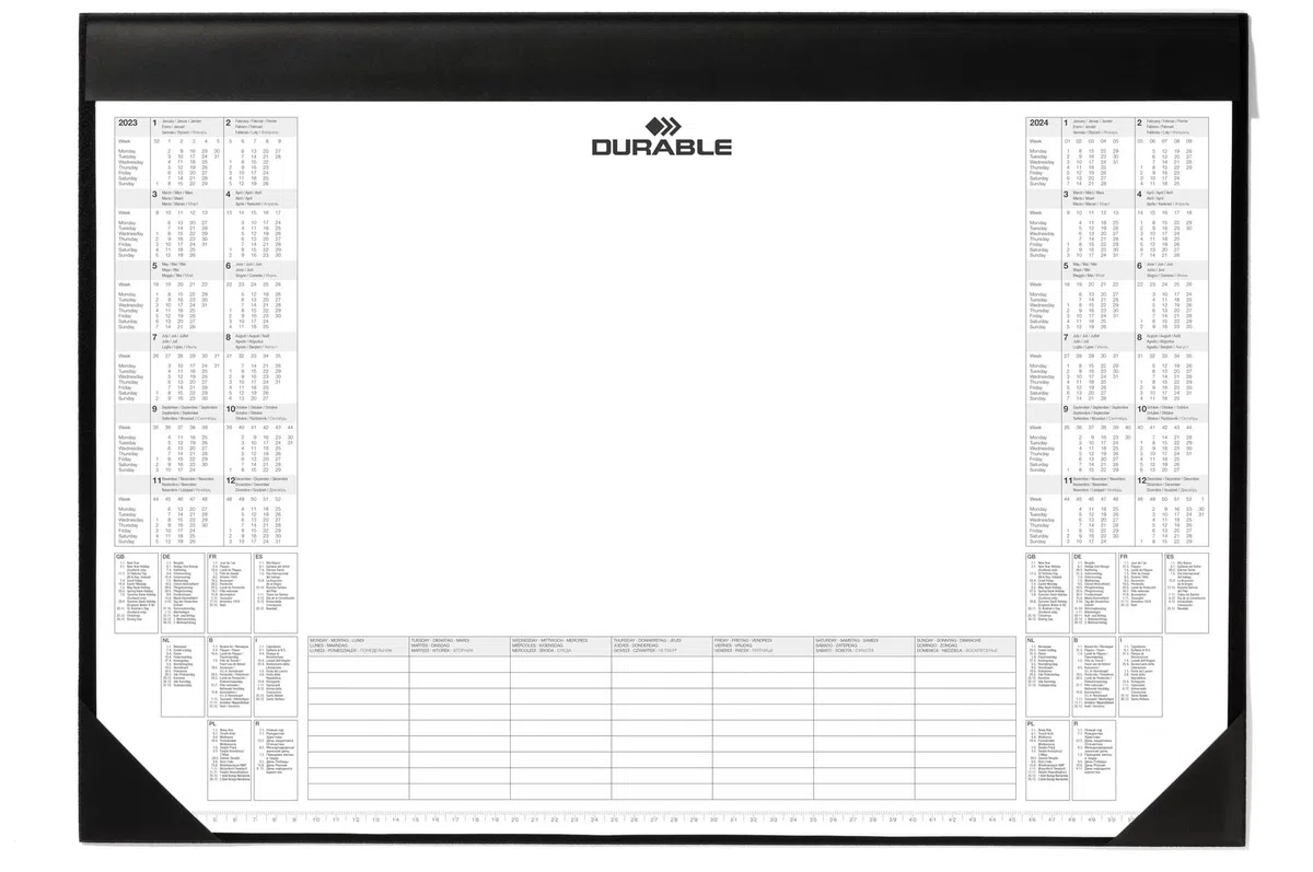 Durable 729101 - Sottomano con blocco appunti con calendario 24 mesi, 25 fogli resistenti, antiscivolo, 590x420 mm, nero