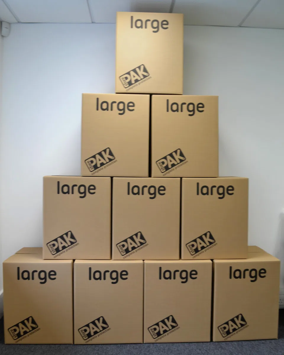 10 StorePAK - Scatole resistenti con manici per il trasporto, adatte per stoccaggio, spedizione, imballaggio e trasloco (confezione da 10), 116 litri, 55 x 46 x 46 cm, 100% riciclate e riciclabili,
