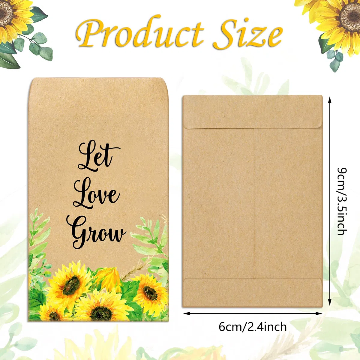 150 pacchetti di semi di verde Let Love Grow, buste autoadesive per matrimoni, Natale, San Valentino, bomboniere per gli ospiti, 3 stili (girasole)