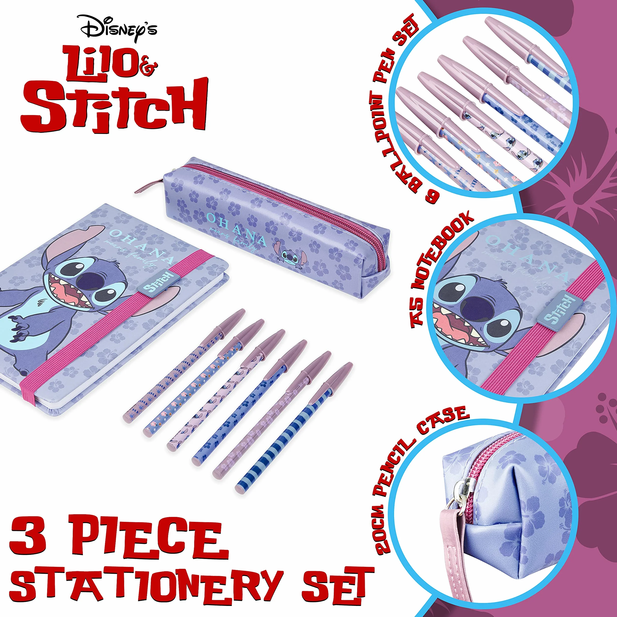 Disney Stitch Set Cancelleria Quaderno Appunti Astuccio Matite e Penna Sfera o Blocco Note Matite Colorate e Accessori Scuola (Blu)
