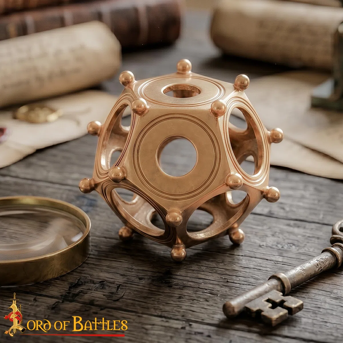 Lord of Battles Dodecaedro romano in bronzo | Replica di manufatto antico fuso a cera persa | Misteriosa reliquia romana per collezionisti e amanti della storia (finitura in bronzo)