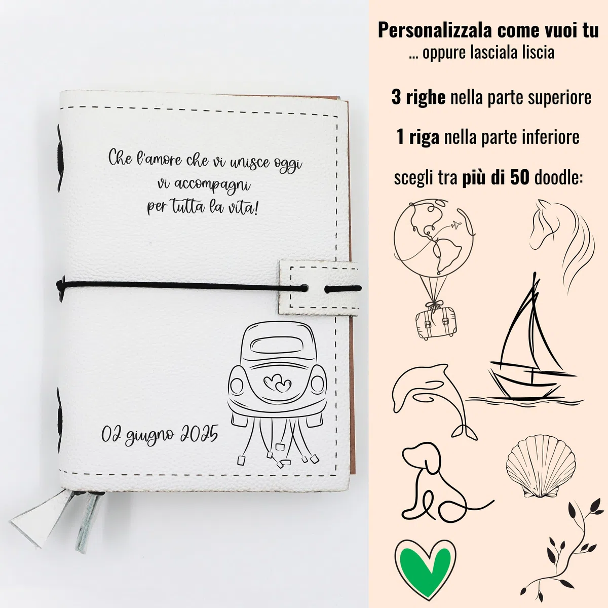 Diario di viaggio Personalizzabile: Taccuino in pelle A6 con 3 quaderni, 14x11cm. Ideale come Taccuino da viaggio tascabile stile Midori. Idea regalo per sposi, amici, maestre, mamma, colleghi