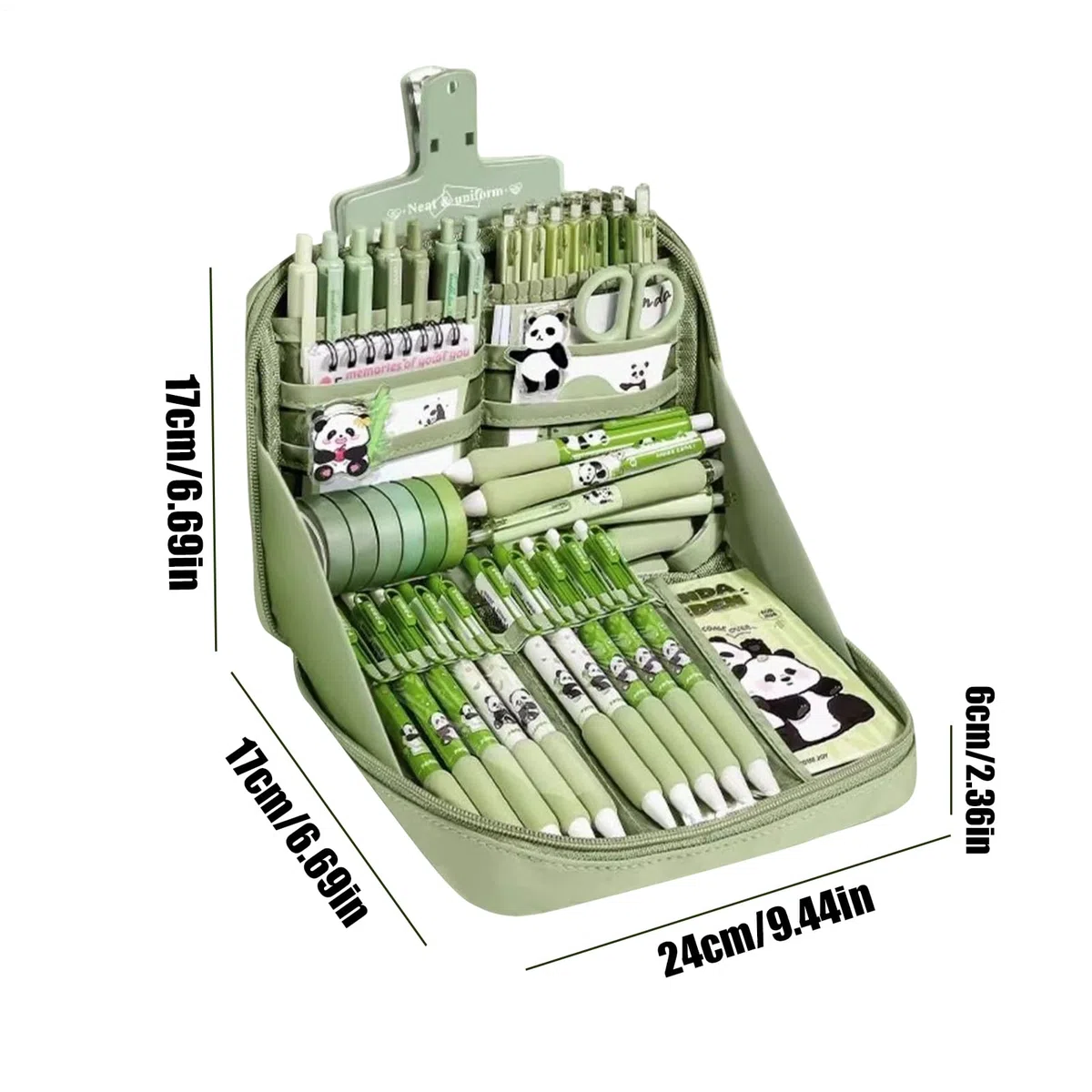 Generico Set Di Materiale Scolastico Panda - Kit Di Cancelleria | Essenziali Per Lo Studio, Include Righello, Taccuino, Portachiavi, Penne, Astucci, Linguette, Adesivi, Divertente Design A Te