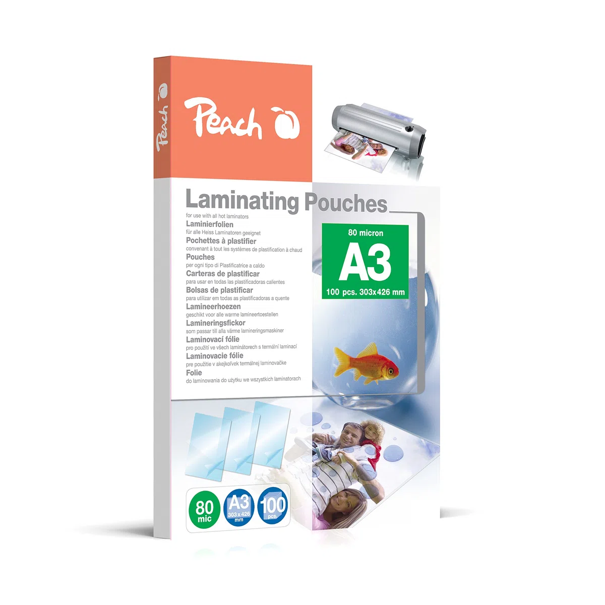 Peach Laminating Pouches A3, 80 mic, PP580-01, 100-pack
